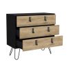 32" Natural and Black Three Drawer Dresser