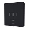 70" Black Wood Four Door Two Drawer Combo Dresser