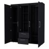 70" Black Wood Four Door Two Drawer Combo Dresser