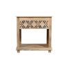 28" Natural Solid Wood Carved Geometric One Drawer Nightstand