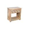 28" Natural Solid Wood Carved Geometric One Drawer Nightstand