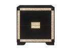 26" Black and Gold Two Drawer Faux Crystal Bling Wood Nightstand