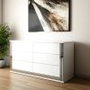 61" White Wood Lighted Six Drawer Double Dresser