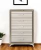 53" Beige And White Wood Lighted Five Drawer Dresser