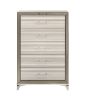 53" Beige And White Wood Lighted Five Drawer Dresser