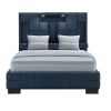 Navy Blue And Upholstered Lighted Queen Bed Frame with USB