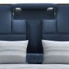 Navy Blue And Upholstered Lighted Queen Bed Frame with USB