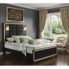 Black And Gold Faux Crystal Bling Wood And Upholstery Lighted Full Bed Frame