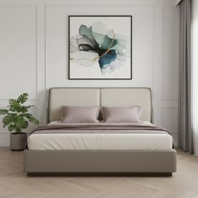 Gray And Cream Faux Leather Upholstered King Bed Frame