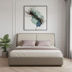 Gray And Cream Faux Leather Upholstered Queen Bed Frame