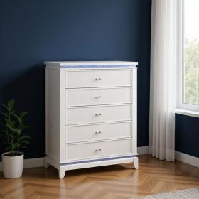 36" White Faux Crystal Glitter Wood Lighted Five Drawer Dresser
