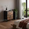 25" Black Iron and Wood Distressed Two Drawer Nightstand