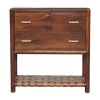 32" Brown Solid Wood Two Drawer Nightstand With Leather Shelf