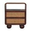 22" Chestnut And Natural Solid Wood Cane Rattan Two Drawer Nightstand