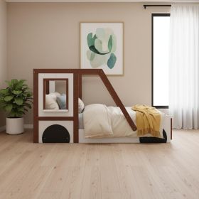Mahogany and White Wood Twin Race Car Playhouse Bed Frame