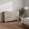 57" Gray Solid Wood Six Drawer Dresser