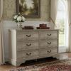 47" Light Gray Carved Geometric Wood Six Drawer Double Dresser