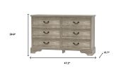 47" Light Gray Carved Geometric Wood Six Drawer Double Dresser