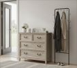 47" Light Gray Carved Geometric Wood Six Drawer Double Dresser
