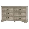 47" Light Gray Carved Geometric Wood Six Drawer Double Dresser