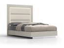 Gray Inlaid Panels Wood And Faux Leather Upholstered Queen Bed Frame