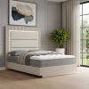 Gray Inlaid Panels Wood And Faux Leather Upholstered Queen Bed Frame