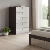 31" Chestnut And Light Gray Wood Five Drawer Dresser