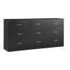 63" Black Wood Nine Drawer Triple Dresser