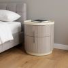 20" Beige And Oak Wood Round Two Drawer Nightstand