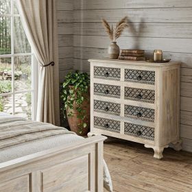 36" Black And White Carved Geometric Solid Wood Eight Drawer Double Dresser