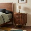 22" Chestnut Solid Wood Round Ribbed Texture Two Drawer Nightstand