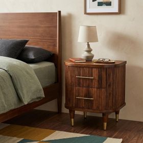 22" Chestnut Solid Wood Round Ribbed Texture Two Drawer Nightstand