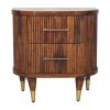 22" Chestnut Solid Wood Round Ribbed Texture Two Drawer Nightstand