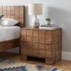 22" Walnut Wood Carved Geometric Two Drawer Nightstand