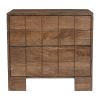 22" Walnut Wood Carved Geometric Two Drawer Nightstand