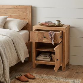 30" Natural Solid Wood Square One Drawer Nightstand