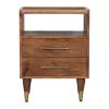 24" Brown Solid Wood Two Drawer Nightstand