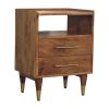 24" Brown Solid Wood Two Drawer Nightstand