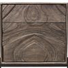 24" Ash Gray Solid Wood Distressed Carved Abstract One Drawer Nightstand