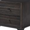 24" Umber Solid Wood Distressed Carved Geometric Two Drawer Nightstand