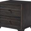 24" Umber Solid Wood Distressed Carved Geometric Two Drawer Nightstand