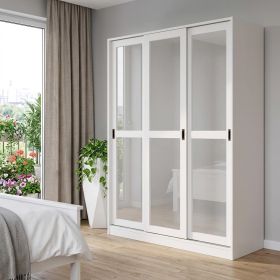 72" White Solid Wood Mirrored Three Door Combo Dresser