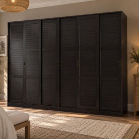 72" Dark Brown Solid Wood Six Door Combo Dresser