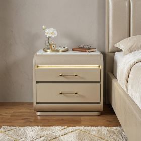 24" Gold Wood Lighted Two Drawer Nightstand