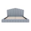 Light Blue Tufted Velvet Scallop Shell Upholstered Queen Bed Frame