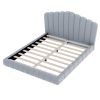 Light Blue Tufted Velvet Scallop Shell Upholstered Queen Bed Frame