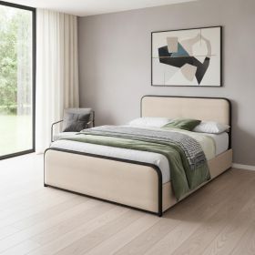 Beige Metal King Bed Frame