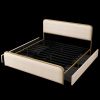 Gold And Beige Metal And Linen Upholstered King Bed Frame