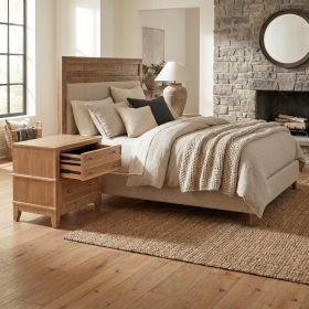 Set of Two 26" Natural Solid Wood Ribbed Texture Three Drawer Nightstand