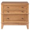 Set of Two 26" Natural Solid Wood Ribbed Texture Three Drawer Nightstand